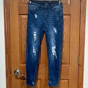 ENJEAN DENIM CO Jeans Junior's 13 Mid-Rise Stretch Distressed Skinny Blue Denim